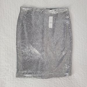 WHBM Silver Sequin Pencil Skirt, 6, NWT
